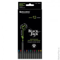 Карандаши цветные BRAUBERG 'Black Jack', 12 цв., трехгранные, черное дерево, заточенные, картонная упаковка, 180834
