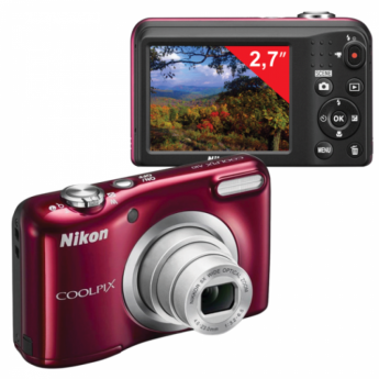 Фотоаппарат компактный NIKON CoolPix А10, 16,1 Мп, 5х zoom, 2,7" ЖК-монитор, HD, красный, VNA982E1