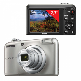 Фотоаппарат компактный NIKON CoolPix А10, 16,1 Мп, 5х zoom, 2,7" ЖК-монитор, HD, серебристый, VNA980