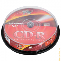 Диски CD-R VS, 700 Mb, 52x, 10 шт., Cake Box, VSCDRCB1001, комплект 10 шт