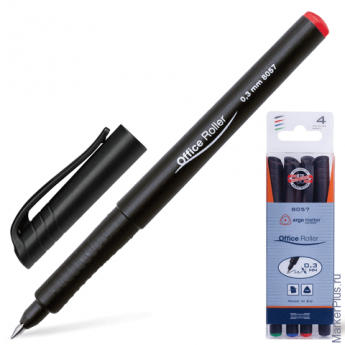 Ручки-роллеры KOH-I-NOOR, набор 4 шт., трехгранные, 0,3 мм, европодвес, синяя, черная, красная, зеле