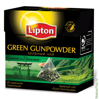 Чай LIPTON (Липтон) "Green Gunpowder", зеленый, 20 пирамидок по 2 г, 65415065