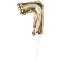 Воздушный шар, самодув, 18см Поиск 'Цифра 7', фольгированный, золотой