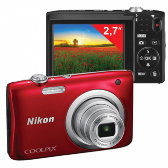 Фотоаппарат компактный NIKON CoolPix А100, 20,1 Мп, 5x zoom, 2,7" ЖК-монитор, HD, красный, VNA972E1