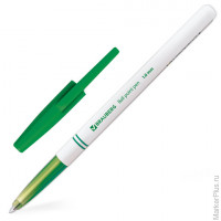 Ручка шариковая BRAUBERG 'Офисная', ЗЕЛЕНАЯ, корпус белый, узел 1 мм, линия письма 0,5 мм, 141511, 10 шт/в уп