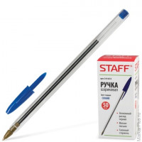 Ручка шариковая STAFF 'Basic BP-01', письмо 750 метров, СИНЯЯ, длина корпуса 14 см, линия письма 0,5 мм, 141672, 10 шт/в уп