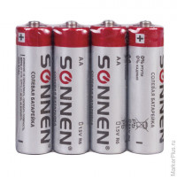 Батарейки SONNEN, AA (R6), комплект 4 шт., солевые, в спайке, 1,5 В, 451097, 4 шт/в уп, комплект 4 шт