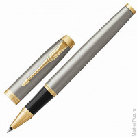 Ручка-роллер PARKER 'IM Core Brushed Metal GT', серебристый матовый лак, позолота, черная, 1931663