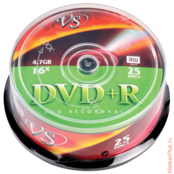 Диски DVD+R VS, 4,7 Gb, 16x, 25 шт., Cake Box, VSDVDPRCB2501