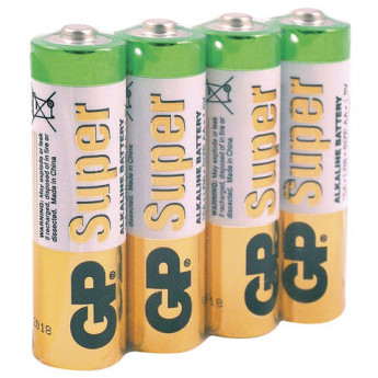 Батарейки КОМПЛЕКТ 4 шт., GP Super, AA (LR06, 15А), алкалиновые, пальчиковые, в пленке, 15ARS-2SB4, комплект 4 шт
