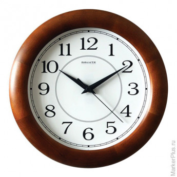 Часы настенные САЛЮТ ДС-ББ28-014, круг, белые, деревянная рамка, 31х31х4,5 см