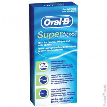 Зубная нить, 50 м, ORAL-B (Орал-Би), Super floss, ORL-81309952