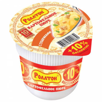 Пюре картофельное РОЛЛТОН быстрого приготовления, с сухариками, 40 г, стакан, 2330003