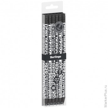 Набор карандашей ч/г Berlingo "Monochrome" HB, 12шт., черное дерево, круглый, заточен., с ластиком, ассорти, PET-бокс