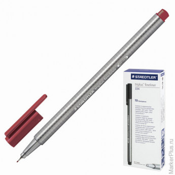 Ручка капиллярная STAEDTLER (Штедлер), трехгранная, толщина письма 0,3 мм, карминно-красная, 334-29