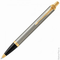 Ручка шариковая PARKER "IM Core Brushed Metal GT", корпус серебристый матовый лак, позолоченные детали, синяя, 1931670