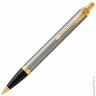 Ручка шариковая PARKER 'IM Core Brushed Metal GT', корпус серебристый матовый лак, позолоченные детали, синяя, 1931670