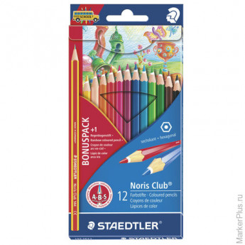 Карандаши цветные STAEDTLER (Штедлер) "Noris club", 12 цветов + 1 цвет-радуга, 144 SET3