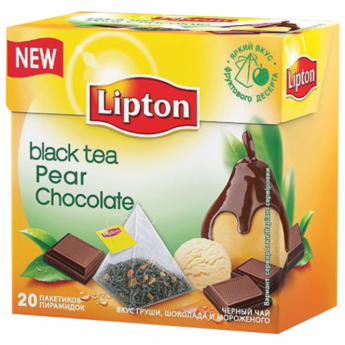 Чай LIPTON (Липтон) "Pear Chocolate", черный с грушей, шоколадом и мороженым, 20 пирамидок по 1,6 г,