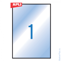 Этикетка самоклеящаяся APLI на листе формата А4, 1 этикетка, размер 210х297 мм, прозрачная, 20 л., 0