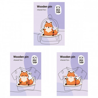 Набор деревянных значков MESHU 'Kawaii fox', каширование, 3шт.
