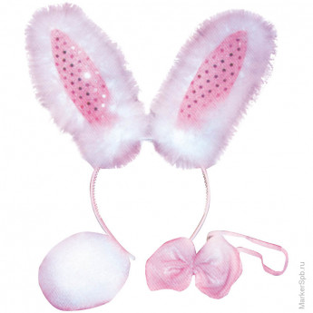 Карнавальный набор: уши зайца, хвост и галстук-бабочка, белый/розовый