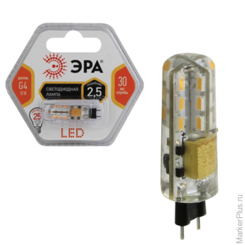 Лампа светодиодная ЭРА, 2,5 (25) Вт, цоколь G4, JC, теплый белый свет, 30000 ч., LED smdJC-2,5w-corn