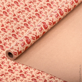 Бумага упаковочная подарочная крафт BIG SIZE новогодняя "Christmas Party", 0,7х10 м, ЗОЛОТАЯ СКАЗКА, 591947