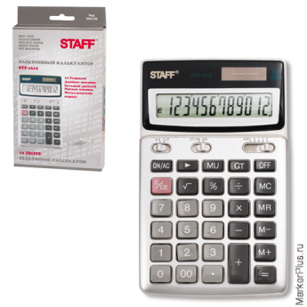 Калькулятор STAFF настольный металлический STF-1612, 12 разрядов, двойное питание, 175х107 мм