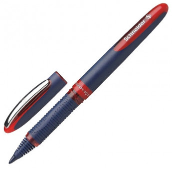 Ручка-роллер SCHNEIDER "One Business", КРАСНАЯ, корпус темно-синий, узел 0,8 мм, линия письма 0,6 мм, 183002
