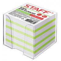 Блок для записей STAFF в подставке прозрачной, куб 9х9х9 см, цветной, чередование с белым, 129206