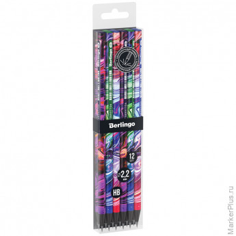 Набор карандашей ч/г Berlingo "Liquid Wave" HB, 12шт., черное дерево, круглый, заточен., ассорти, PET-бокс
