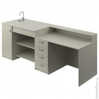 Стол демонстрационный с сантех. МЕТ для кабинета химии пластик серый