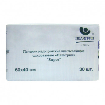 Пеленки впитывающие Пелигрин 60х40см, Super, 30шт/уп (М60х40/30S), комплект 30 шт