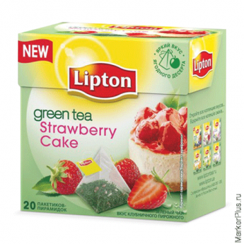 Чай LIPTON (Липтон) "Strawberry Cake", зеленый фруктовый, 20 пирамидок по 2 г, 65421734