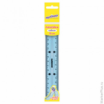 Линейка 15 см гибкая ЮНЛАНДИЯ "FLEX", пластиковая, тонированная, голубая, 210757