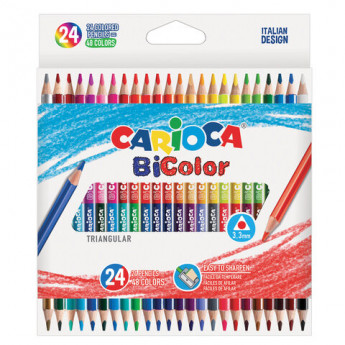 Карандаши двусторонние CARIOCA 'Bi-color', 24 штуки, 48 цветов, трехранные, заточенные, 43031, комплект 24 шт