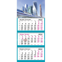Календарь настенный 3-х блочный 2024, 305х697, Москва-Сити, 3 спир,80г/м2