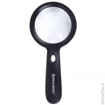 Лупа просмотровая с LED-ПОДСВЕТКОЙ, диаметр 90 мм, увеличение 10, корпус черный, BRAUBERG, 455928