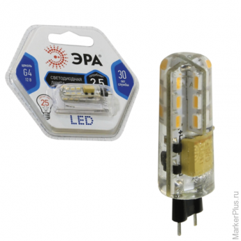 Лампа светодиодная ЭРА, 2,5 (25) Вт, цоколь G4, JC, холодный белый свет, 30000 ч., LED smdJC-2,5w-co