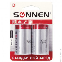 Батарейки SONNEN, D (R20), комплект 2 шт., солевые, в блистере, 1,5 В, 451100, комплект 2 шт