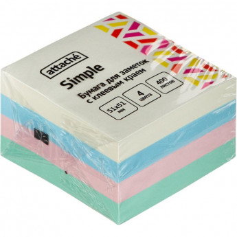 Стикеры Attache Simple куб 51х51, пастель 4 цвета 400 л