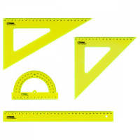 Набор чертежный СТАММ, размер XL (линейка 30см, 2 треугольника, транспортир), прозрачный, неоновые цвета, ассорти, европодвес