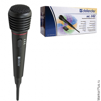 Микрофон беспроводной DEFENDER MIC-142, радиус действия до 15 м, 72 дБ, черный, 64142