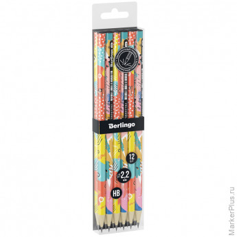 Набор карандашей ч/г Berlingo "Memphis" HB, 12шт., круглый, заточен., ассорти, PET-бокс