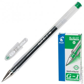 Ручка гелевая PILOT BL-G1-5T "Extra Fine G-1”, корпус прозрачный, толщина письма 0,3 мм, зеленая