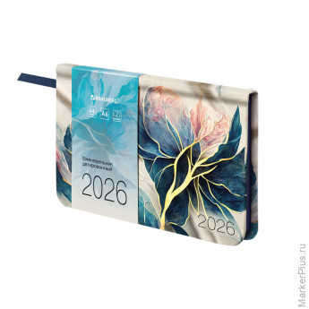 Еженедельник датированный 2026 МАЛЫЙ ФОРМАТ 95х155 мм, А6, BRAUBERG "Vista", под кожу, "Цветы", 117204