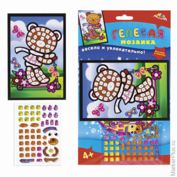 Набор для творчества "Гелевая мозаика", "Мишка", основа формата А6, цветные прозрачные пластиковые э