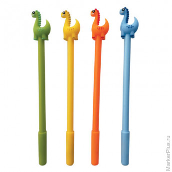 Ручка с топпером шариковая ЮНЛАНДИЯ "Динозаврик", корпус ассорти, СИНЯЯ, пишущий узел 0,7 мм, 143809