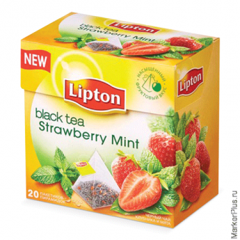 Чай LIPTON (Липтон) "Strawberry Mint", черный с клубникой и мятой, 20 пирамидок по 2 г, 21187945